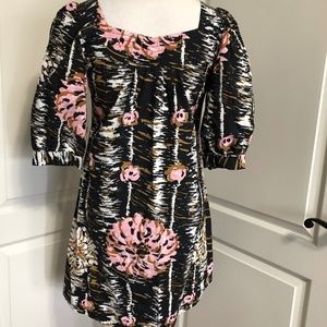 Black pink beaded floral Hawaiian dress small